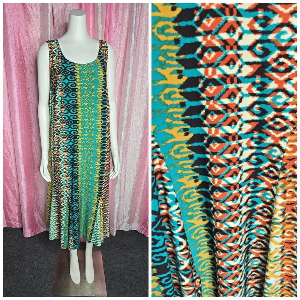 Dressbarn Southwestern Print Colorful Pleated Hem Midi Tank Dress Size 20